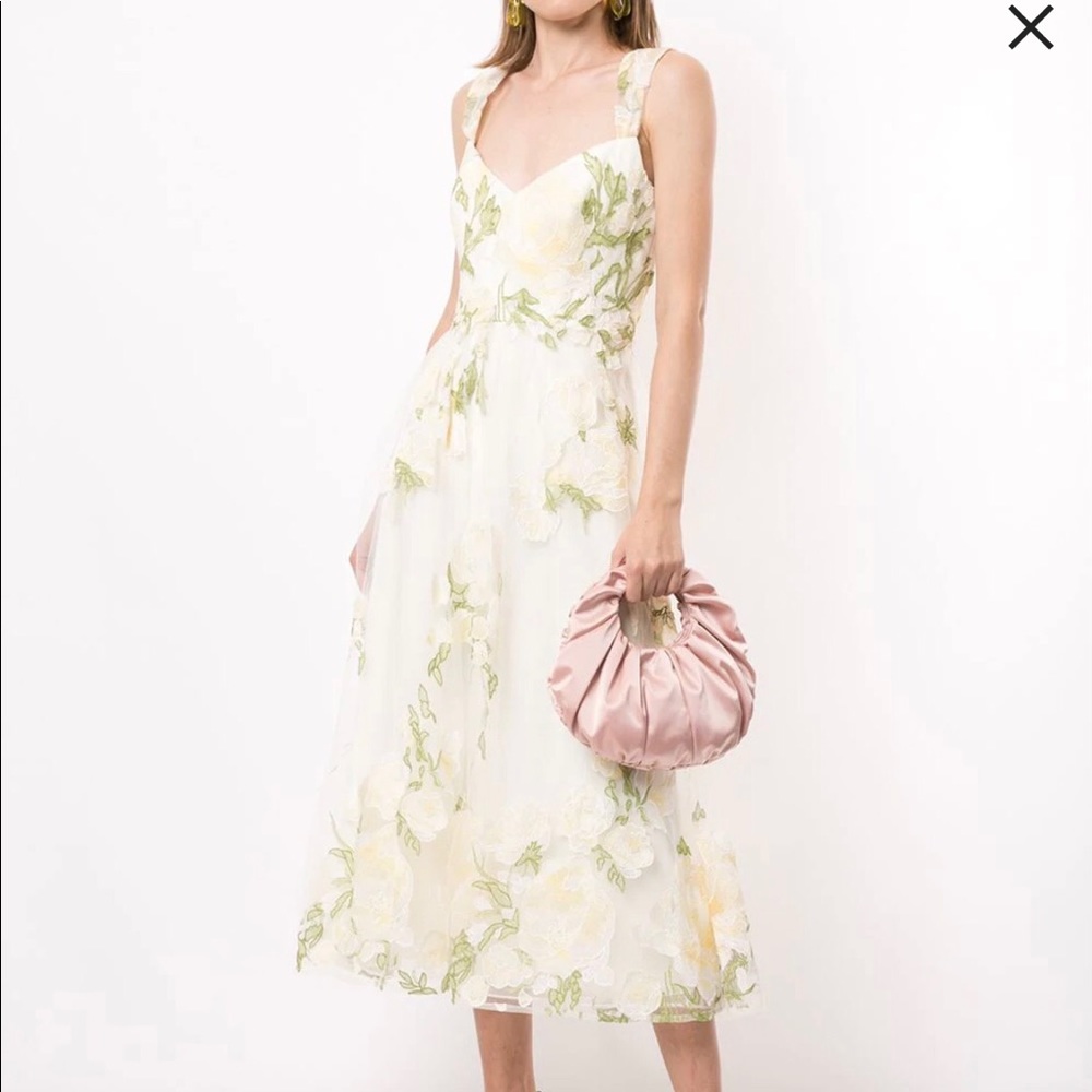 Marchesa Notte floral lace empire dress